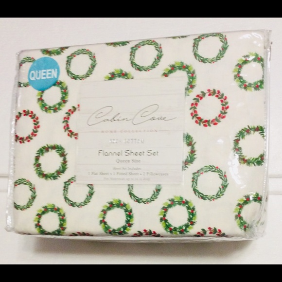 Cabin Cove Bedding 4piece Christmas Wreath Queen Flannel Sheet